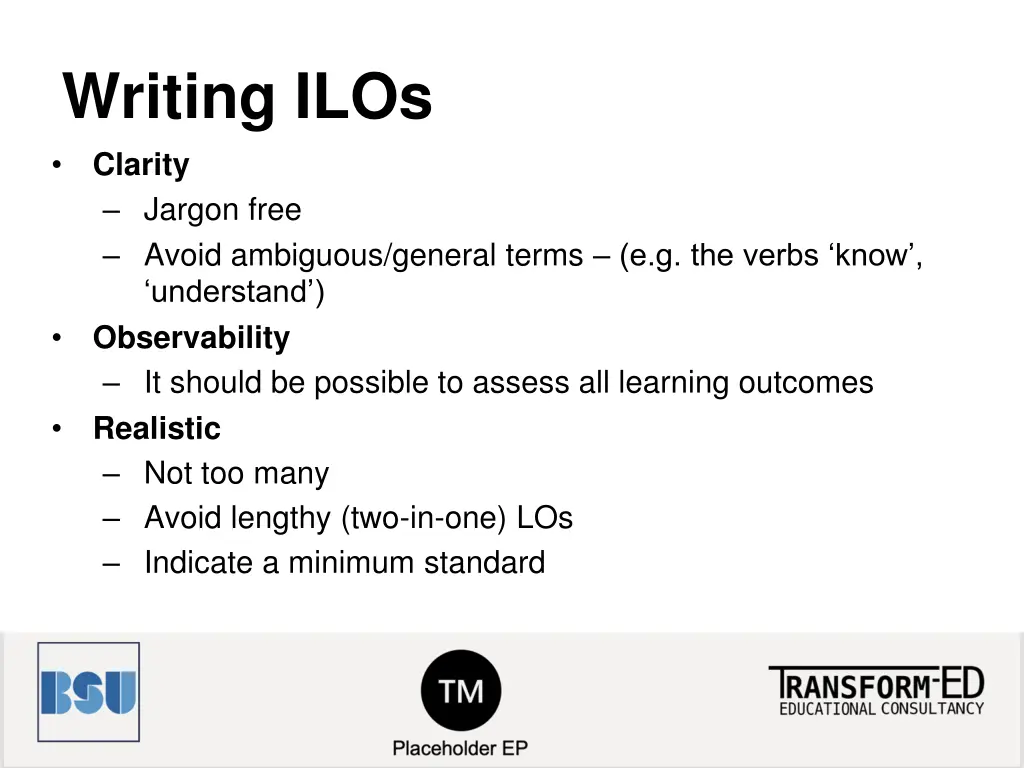 writing ilos clarity jargon free avoid ambiguous