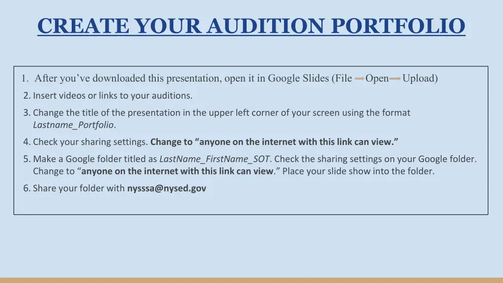 create your audition portfolio