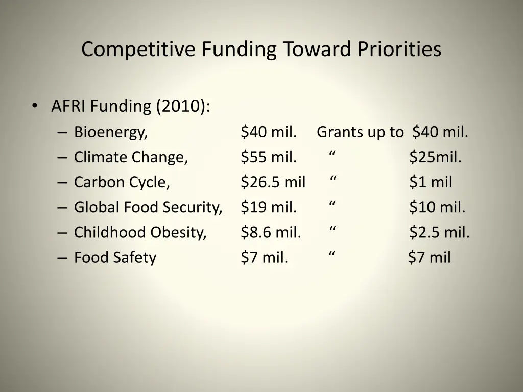 competitive funding toward priorities