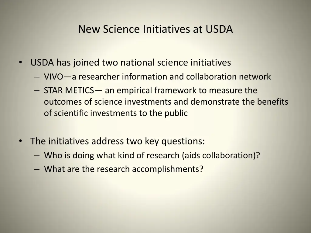 new science initiatives at usda