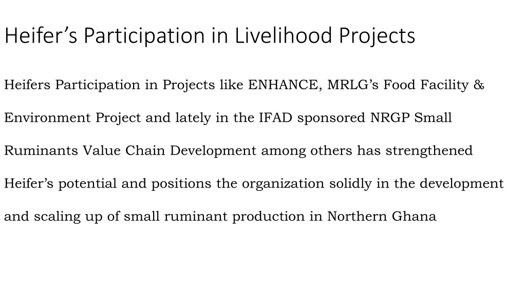 heifer s participation in livelihood projects