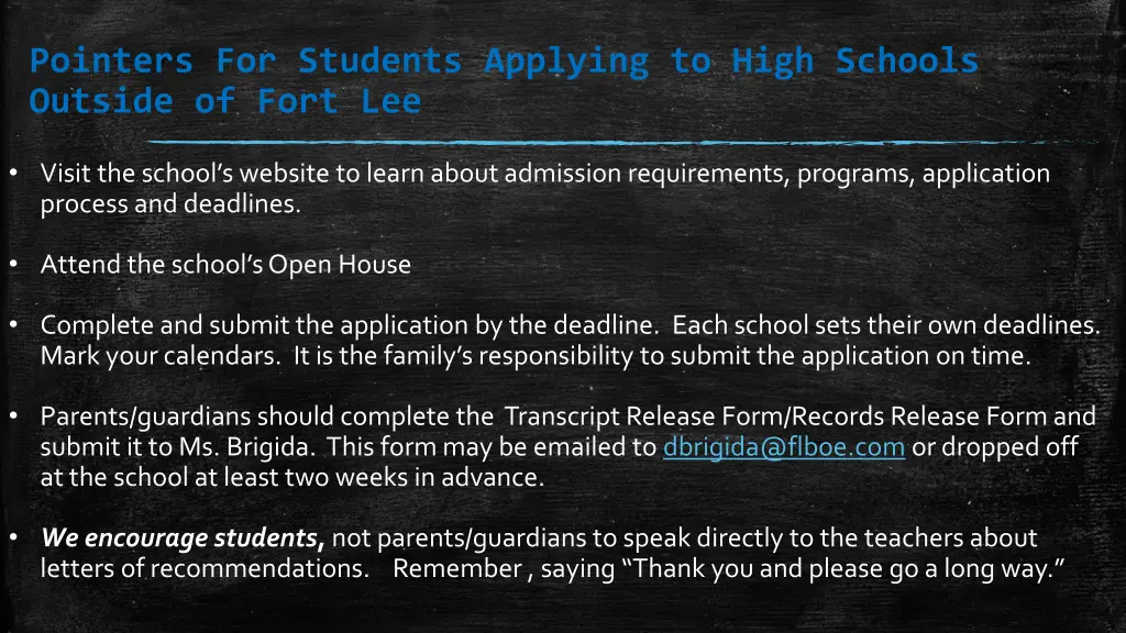 pointers for students applying to high schools