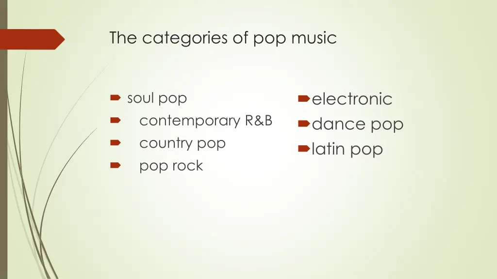 he categories of pop music