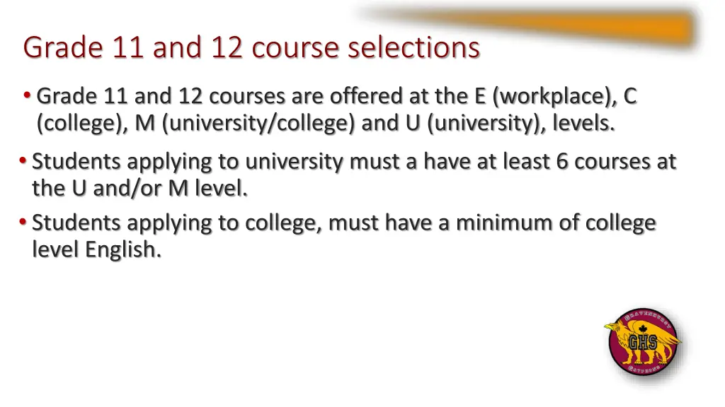 grade 11 and 12 course selections