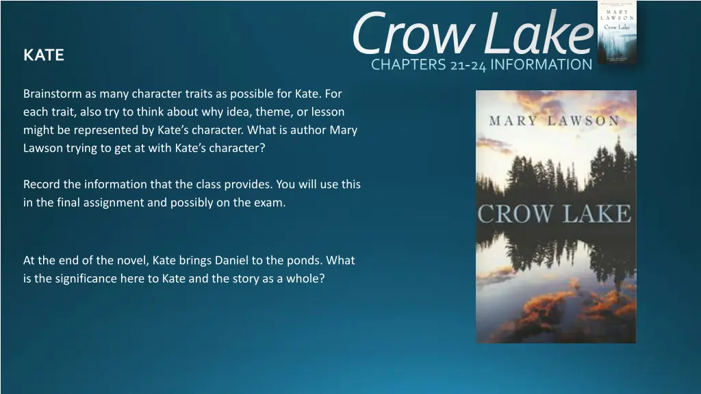 crow lake chapters 21 24 information 1