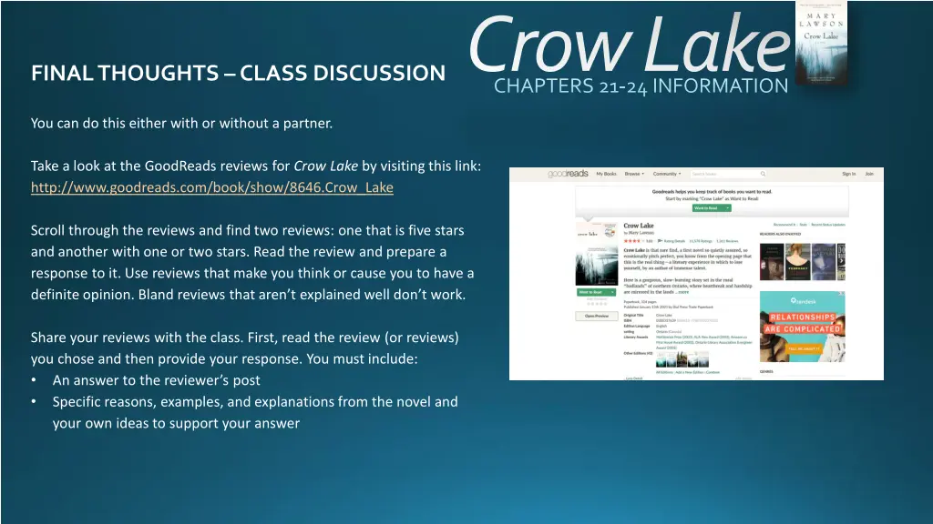 crow lake chapters 21 24 information 2