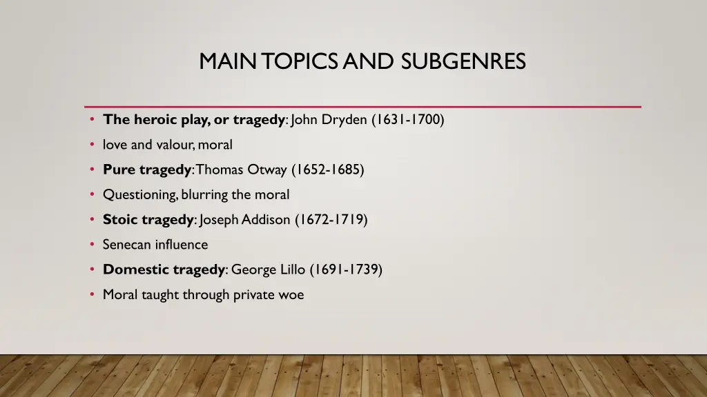 main topics and subgenres