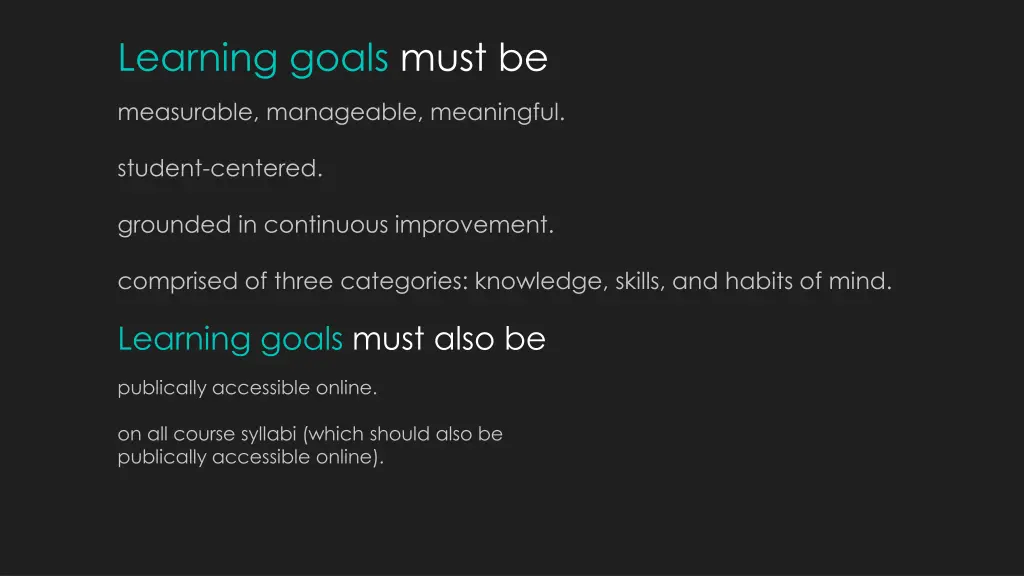 learning goals must be