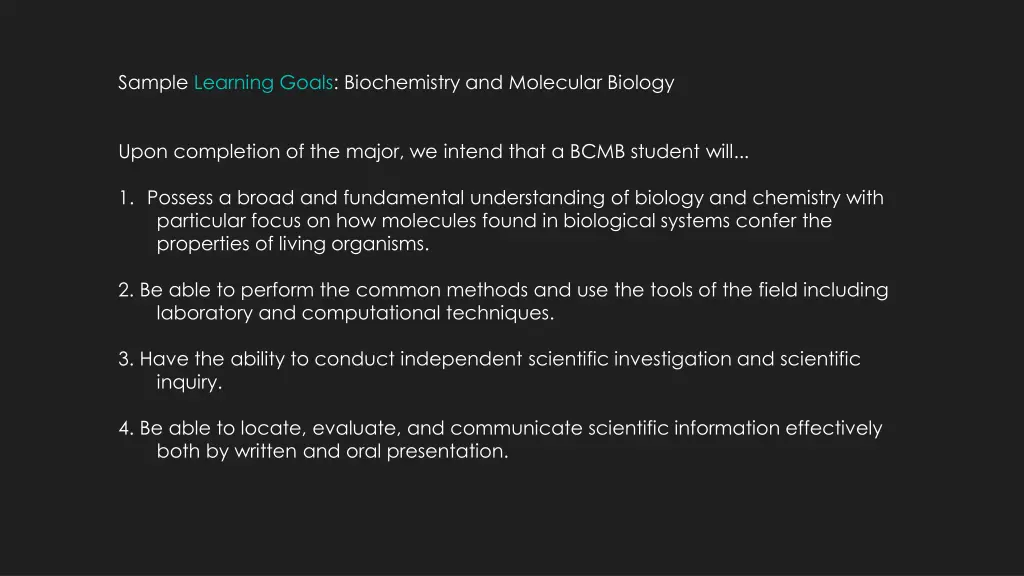 sample learning goals biochemistry and molecular