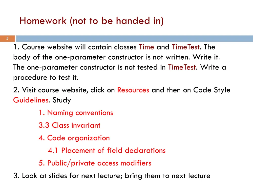 homework not to be handed in