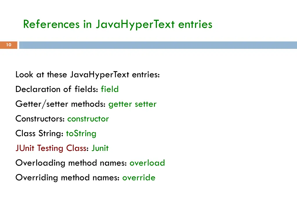 references in javahypertext entries