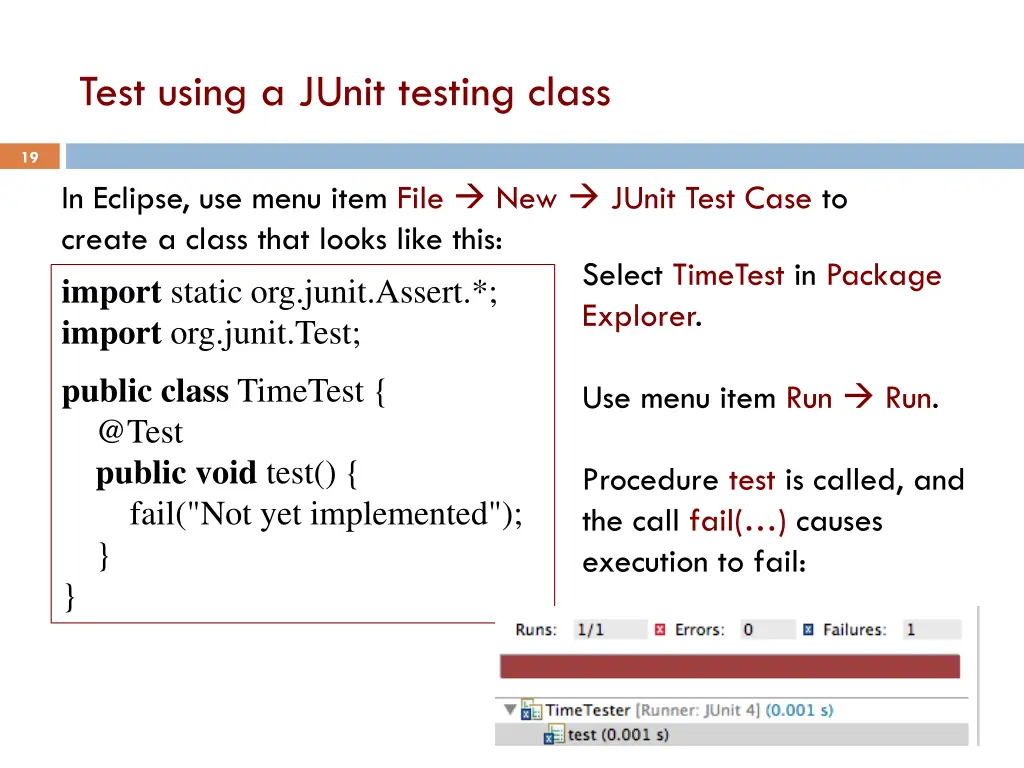 test using a junit testing class
