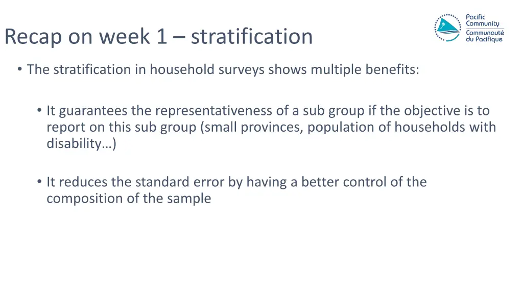 recap on week 1 stratification