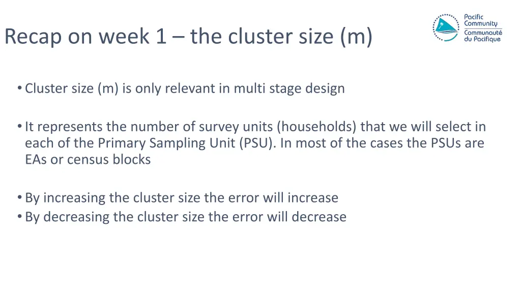 recap on week 1 the cluster size m