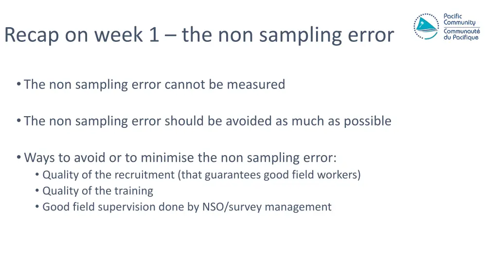 recap on week 1 the non sampling error