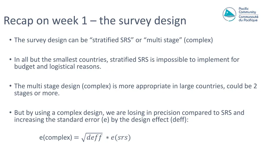 recap on week 1 the survey design