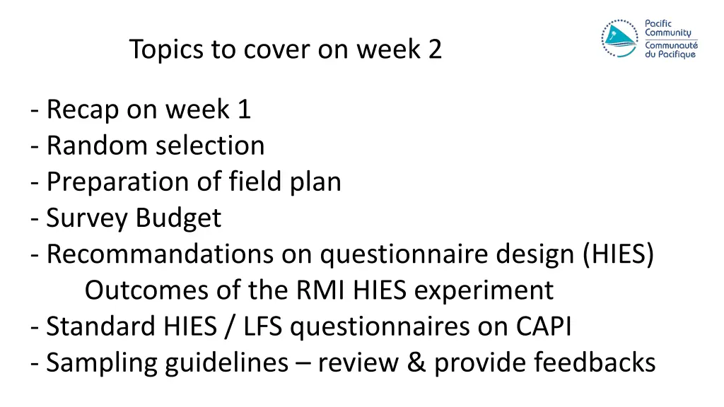 topics to cover on week 2