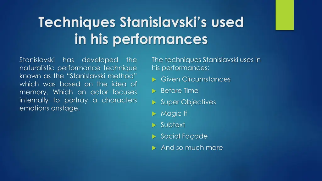 techniques stanislavski s used in his performances