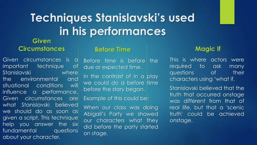 techniques stanislavski s used