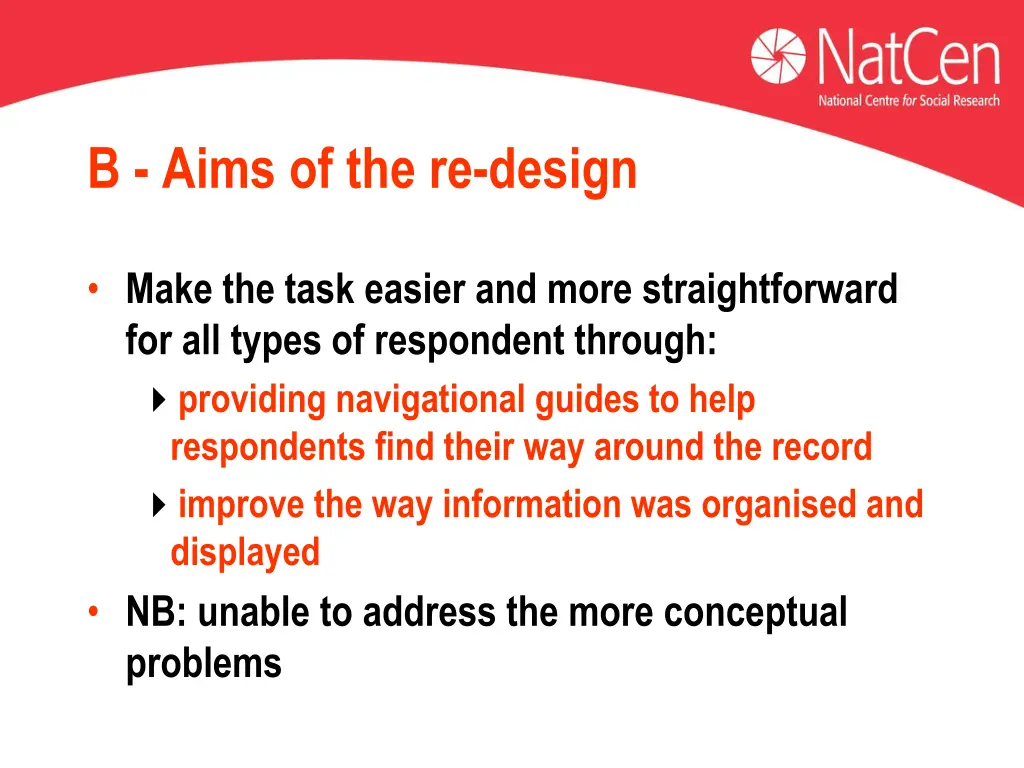 b aims of the re design