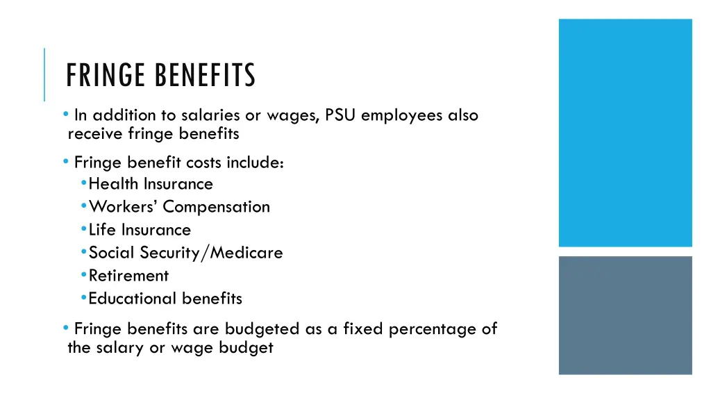 fringe benefits in addition to salaries or wages