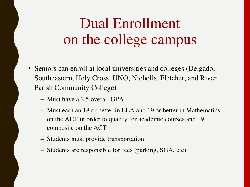 dual enrollment on the college campus