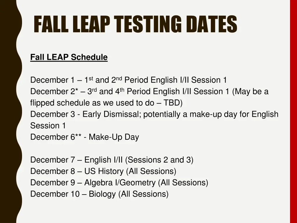 fall leap testing dates