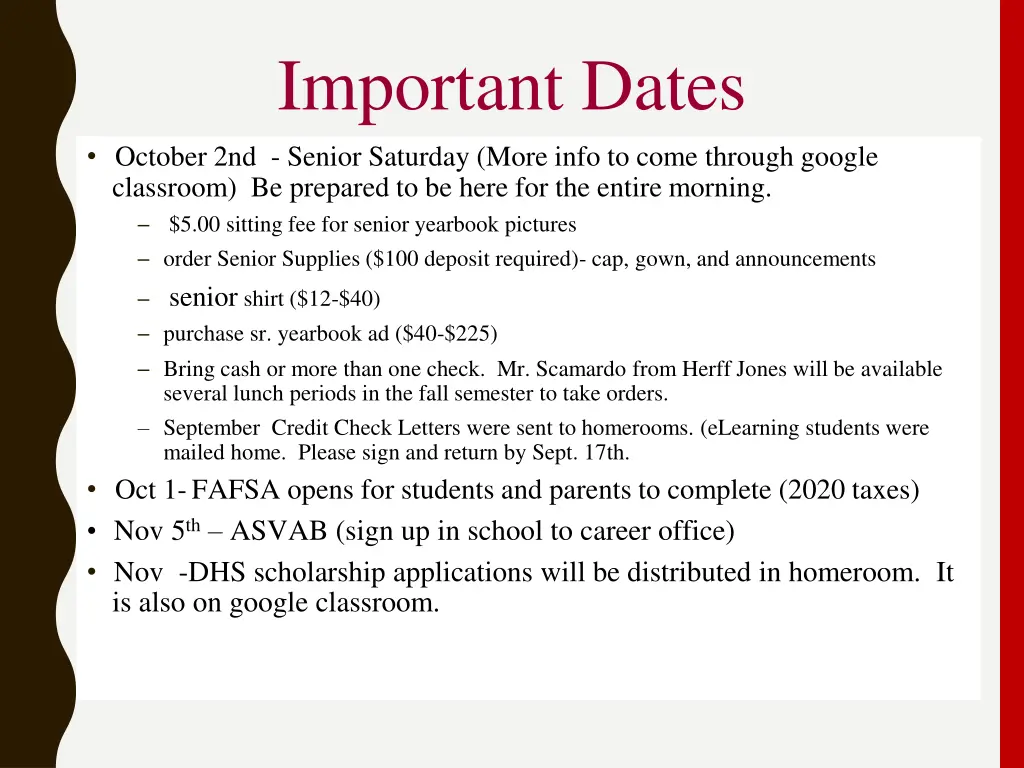 important dates