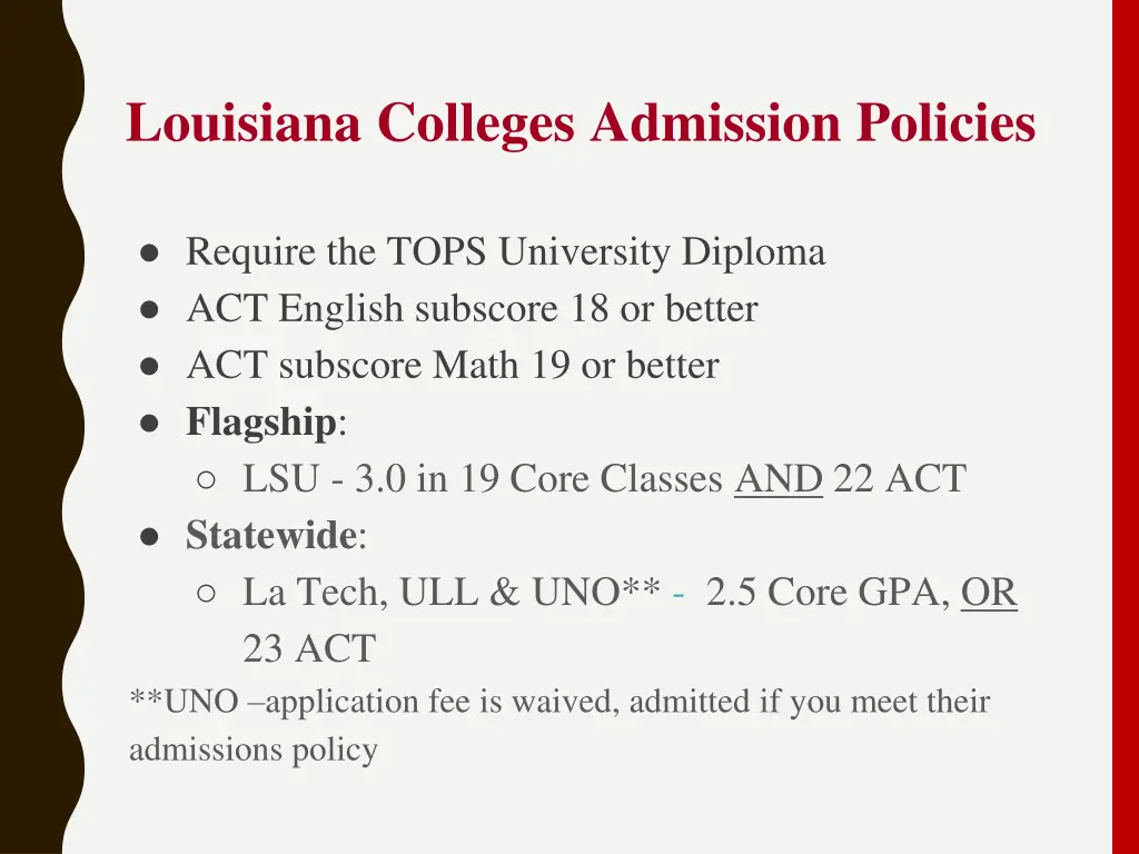 louisiana colleges admission policies