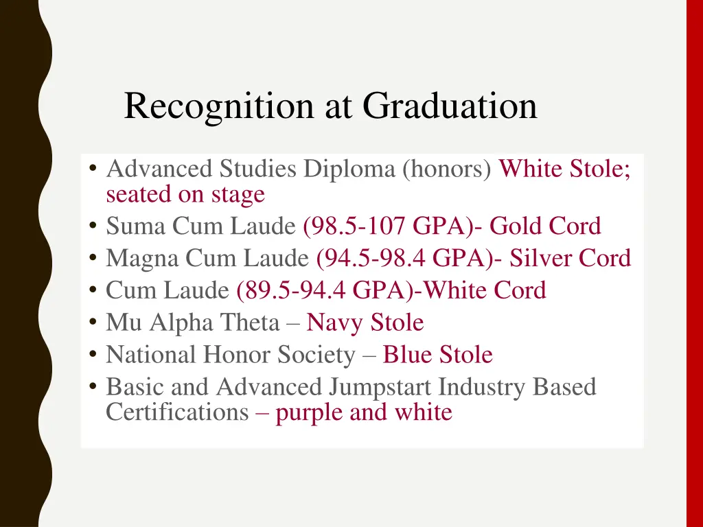 recognition at graduation