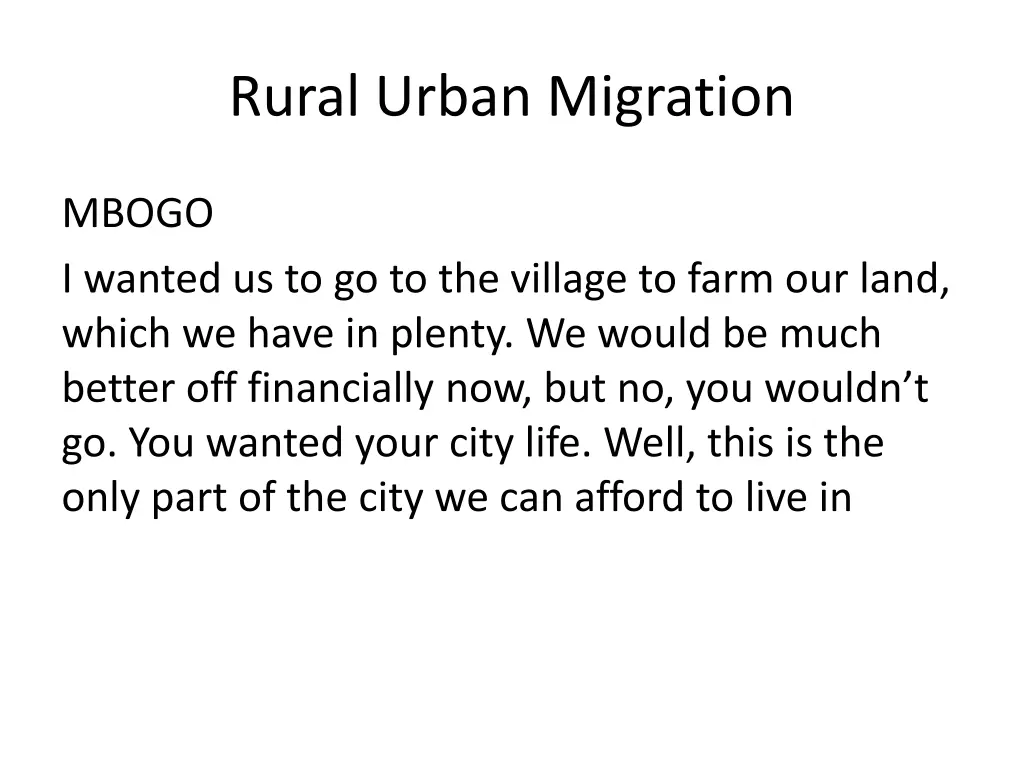 rural urban migration