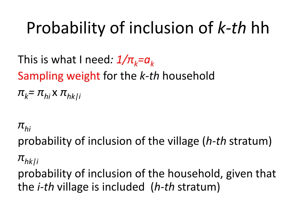 probability of inclusion of k th hh