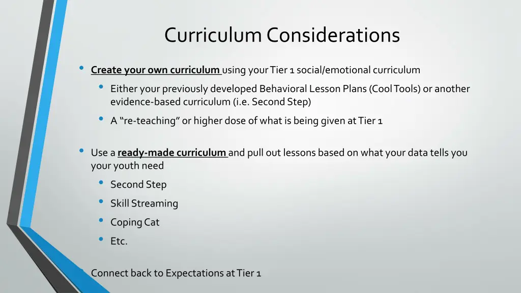 curriculum considerations