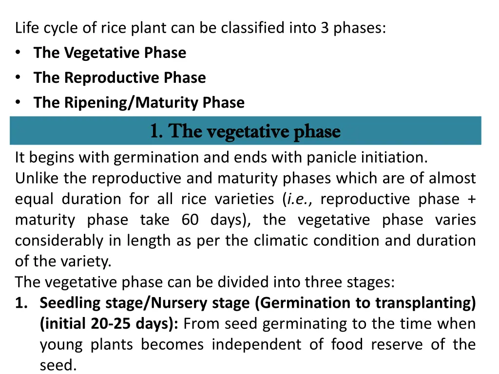 life cycle of rice plant can be classified into