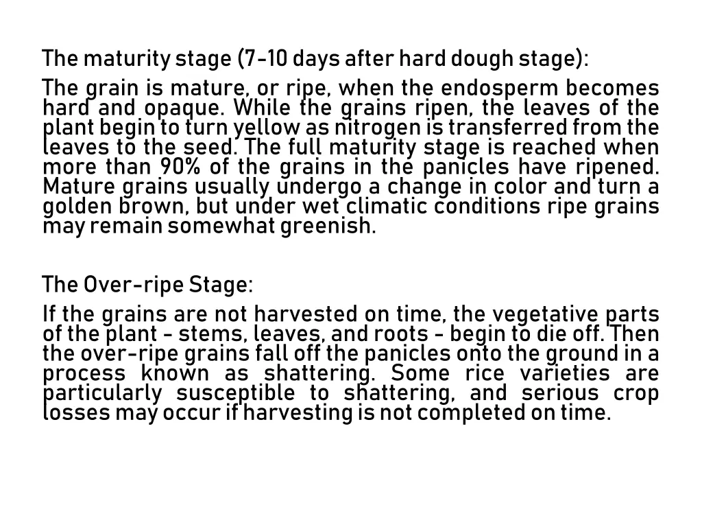 the maturity stage 7 10 days after hard dough
