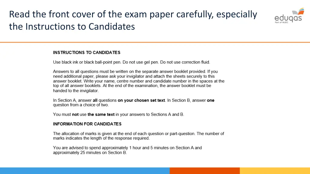 read the front cover of the exam paper carefully