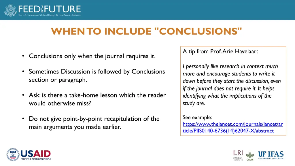 when to include conclusions
