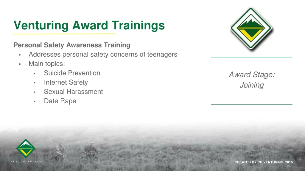 venturing award trainings