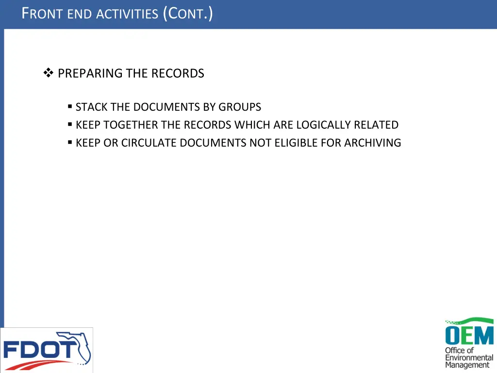 f ront end activities c ont