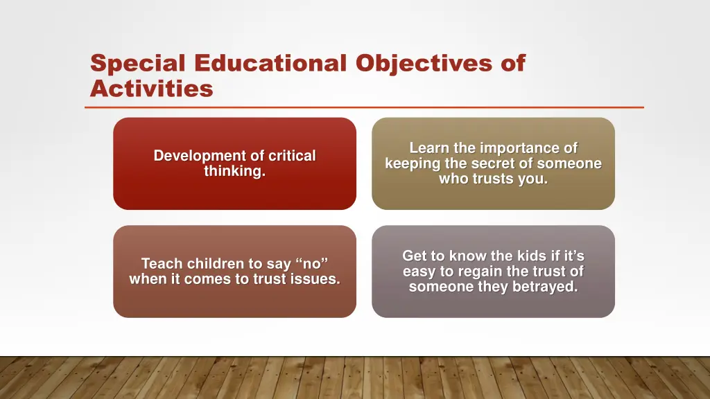 special educational objectives of activities