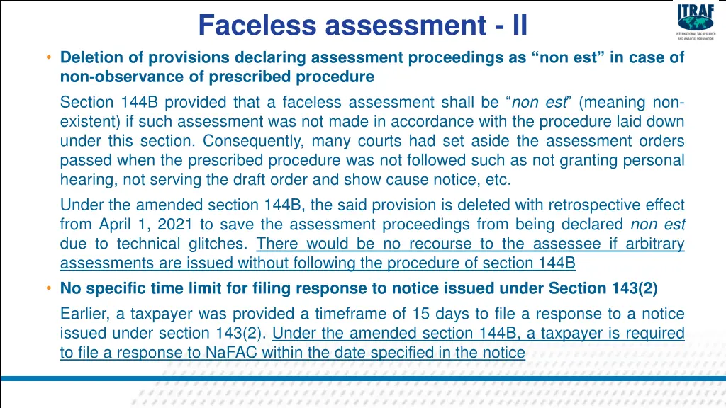 faceless assessment ii deletion of provisions