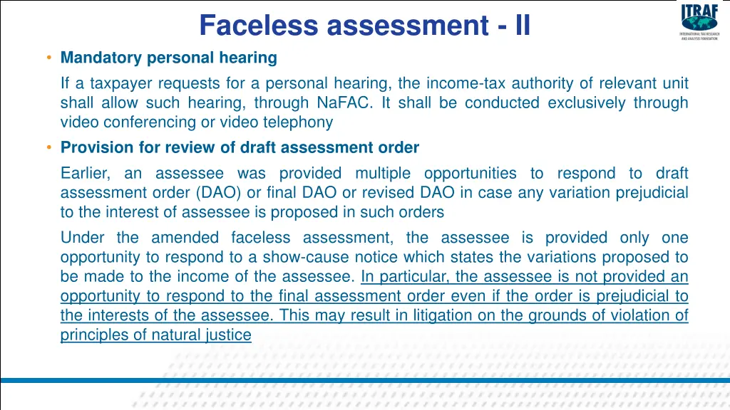 faceless assessment ii mandatory personal hearing