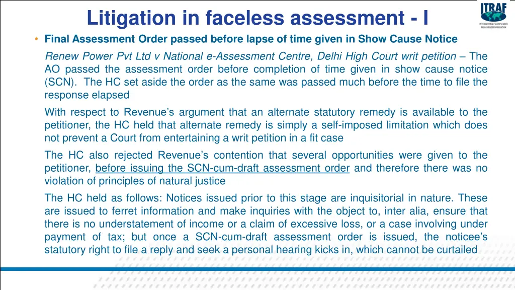 litigation in faceless assessment i final