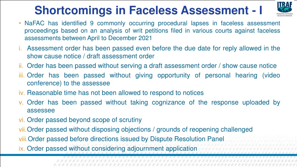 shortcomings in faceless assessment i nafac