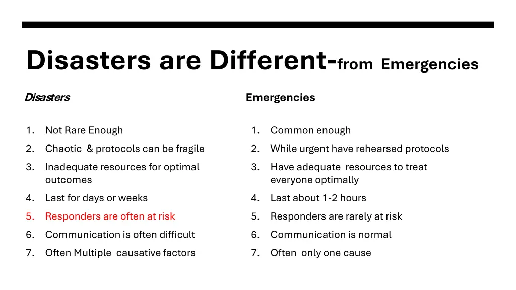disasters are different from emergencies