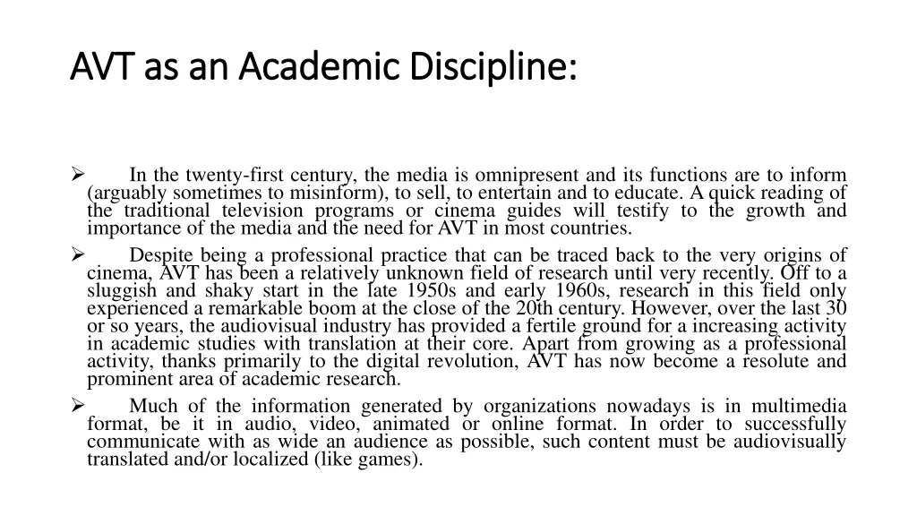 avt as an academic discipline avt as an academic