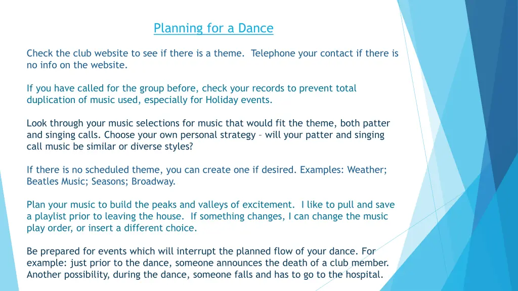 planning for a dance