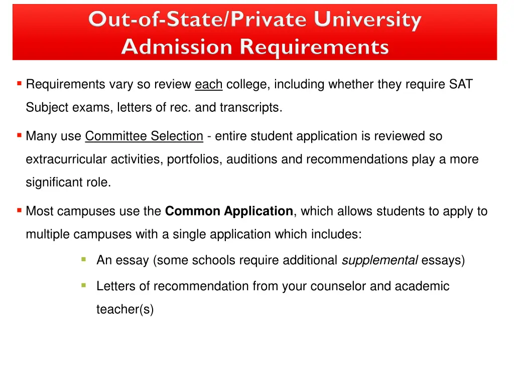 admissions requirements