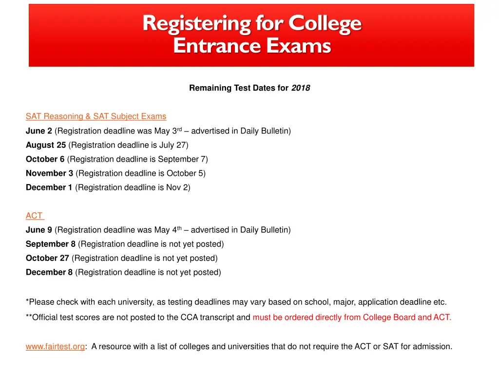 registering for college entrance exams