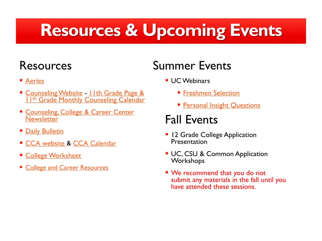 resources upcoming events